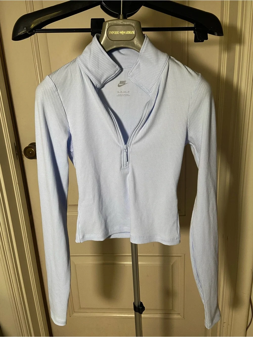 NWT Nike Women's Baby Blue Ribbed Half-Zip Long Sleeve Top XS